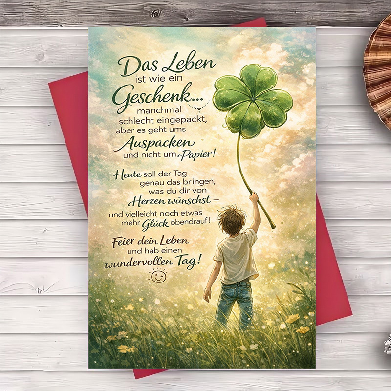TEMU A Set Of 2 Items (including An Envelope And A Greeting Card) Featuring An Uplifting Clover Design, Ideal For Conveying Wishes Of Joy And