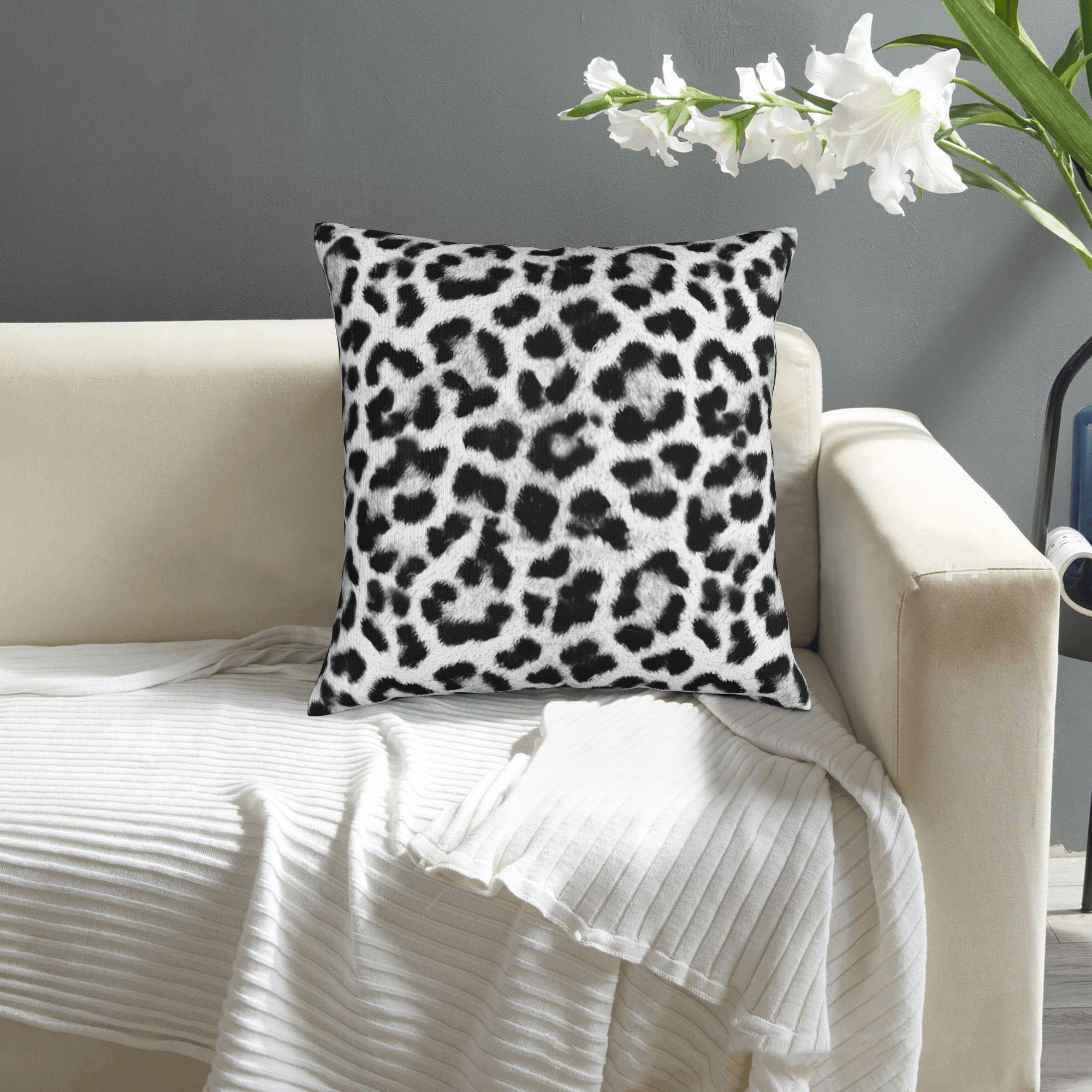 TEMU 2d Flat - 1pc, 2d Single-sided Printed Pillowcase, Featuring A White Background With Black And White Leopard Print, Designed For Decor Style. In
