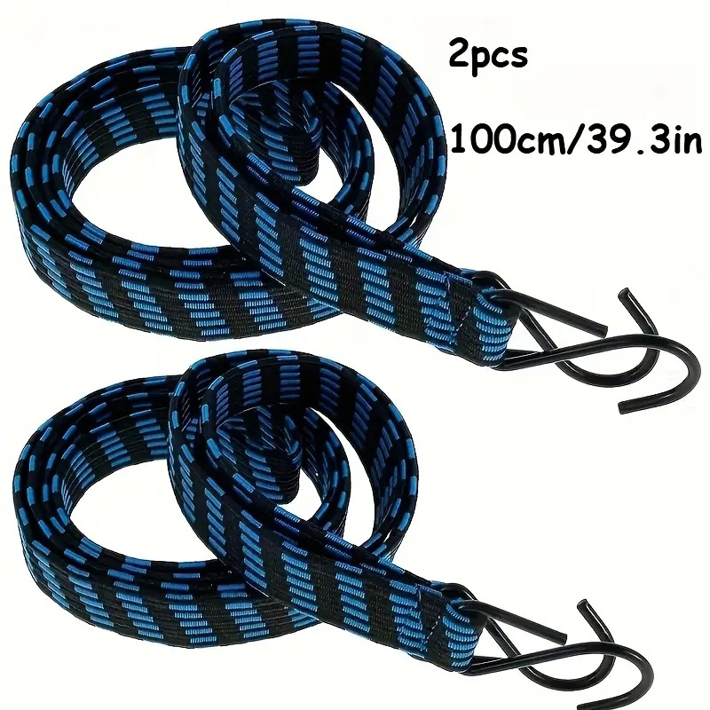 2pcs Heavy-duty Elastic Straps With - 100cm/39.3in Long, Flat Elastic Rope, Durable, Suitable For Trucks, Motorcycles, Bicycles, Carts, Etc., Multi-functional Luggage Straps For Packing/safety