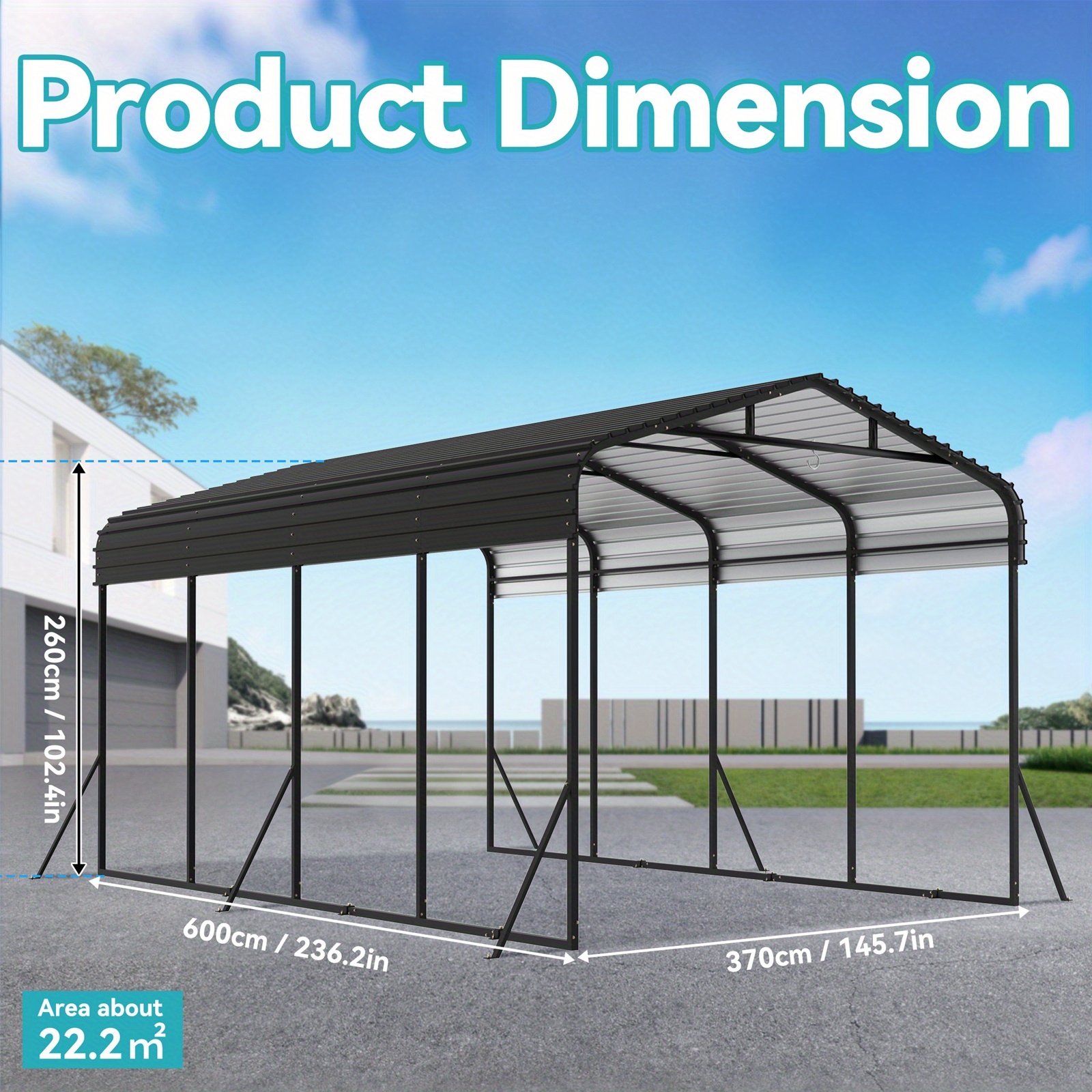 E-shop Extra Großes Auto-Schutz Metall-Carport-Zelt, Außengarage Schutz Metall-Garazenzelt 2.5m 2.6m