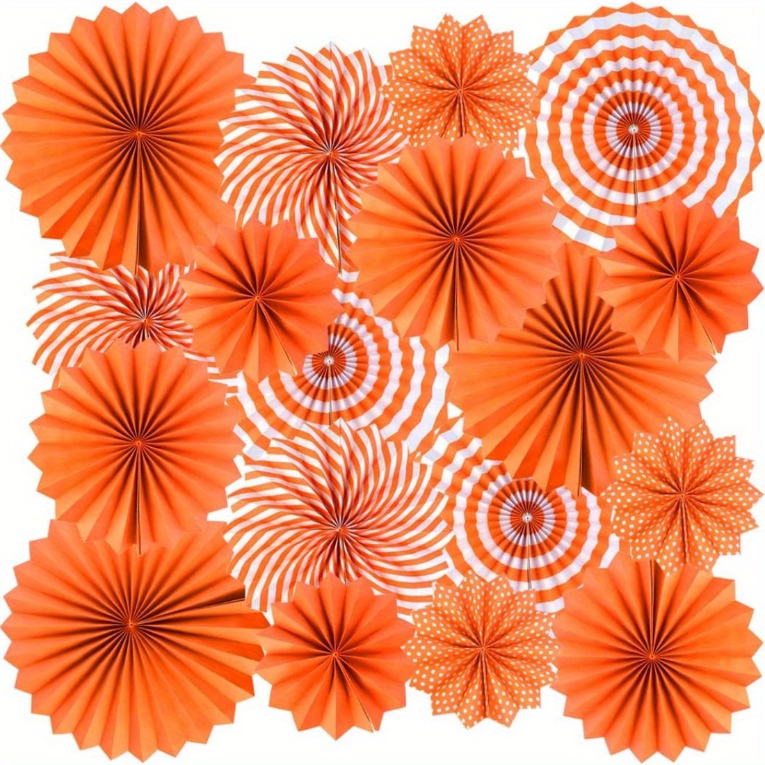 TEMU 18pcs Éventails en Papier Orange à Suspendre pour Fête, Décoration Murale Ronde Pliante d'Automne, Guirlandes en Papier Décoration Florale pour
