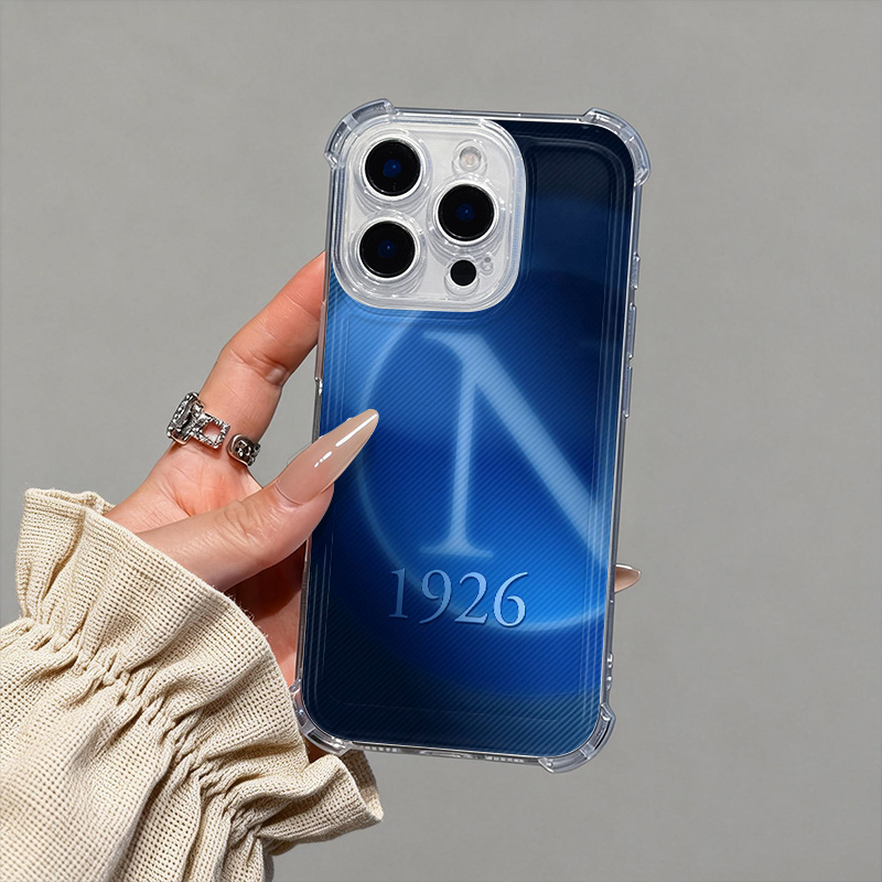 TEMU Custodia per telefono - Una custodia blu sfumata con la stampata N e 1926, progettata come una cover facile e , compatibile con iPhone
