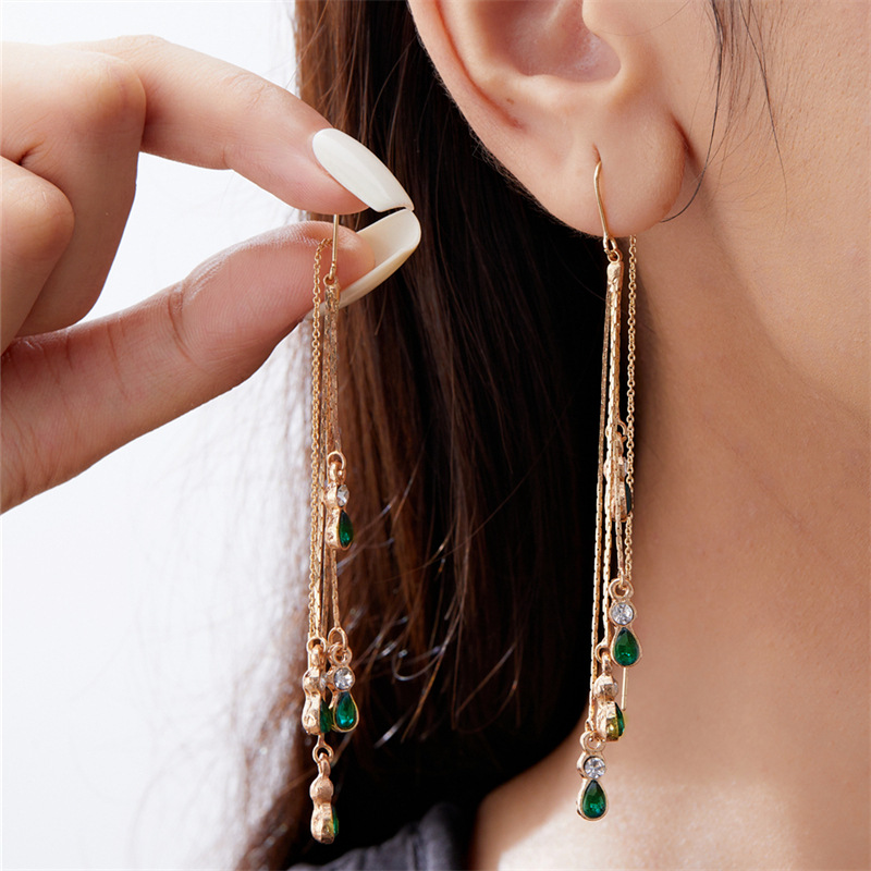 2pcs Exquisite Long Water Drop Synthetic Zirconia Ear Thread Earrings