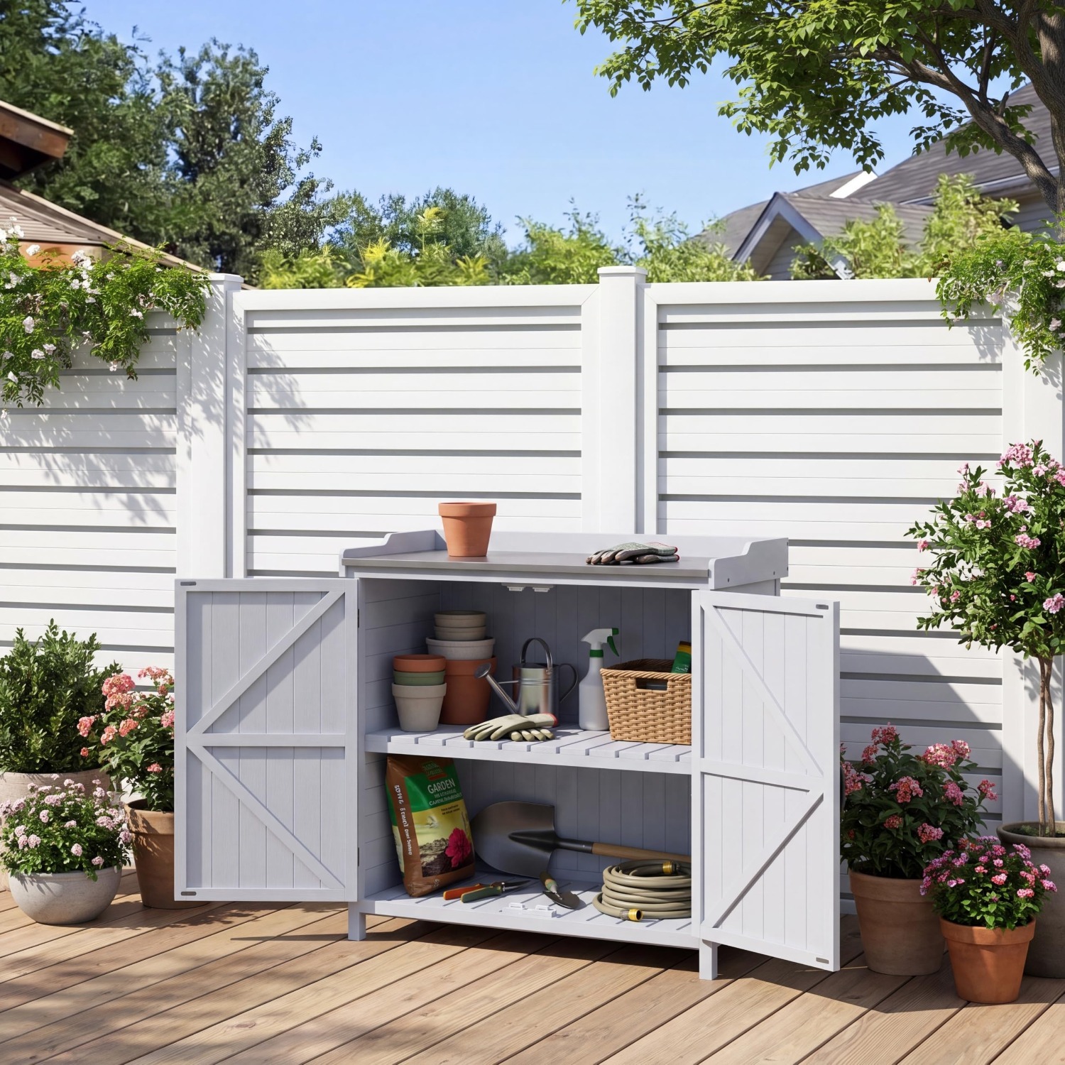 TEMU Abri de jardin, armoire de rangement, armoire à outils d'extérieur galvanisé et étagères amovibles, utilisé pour les outils de jardinage. Établi
