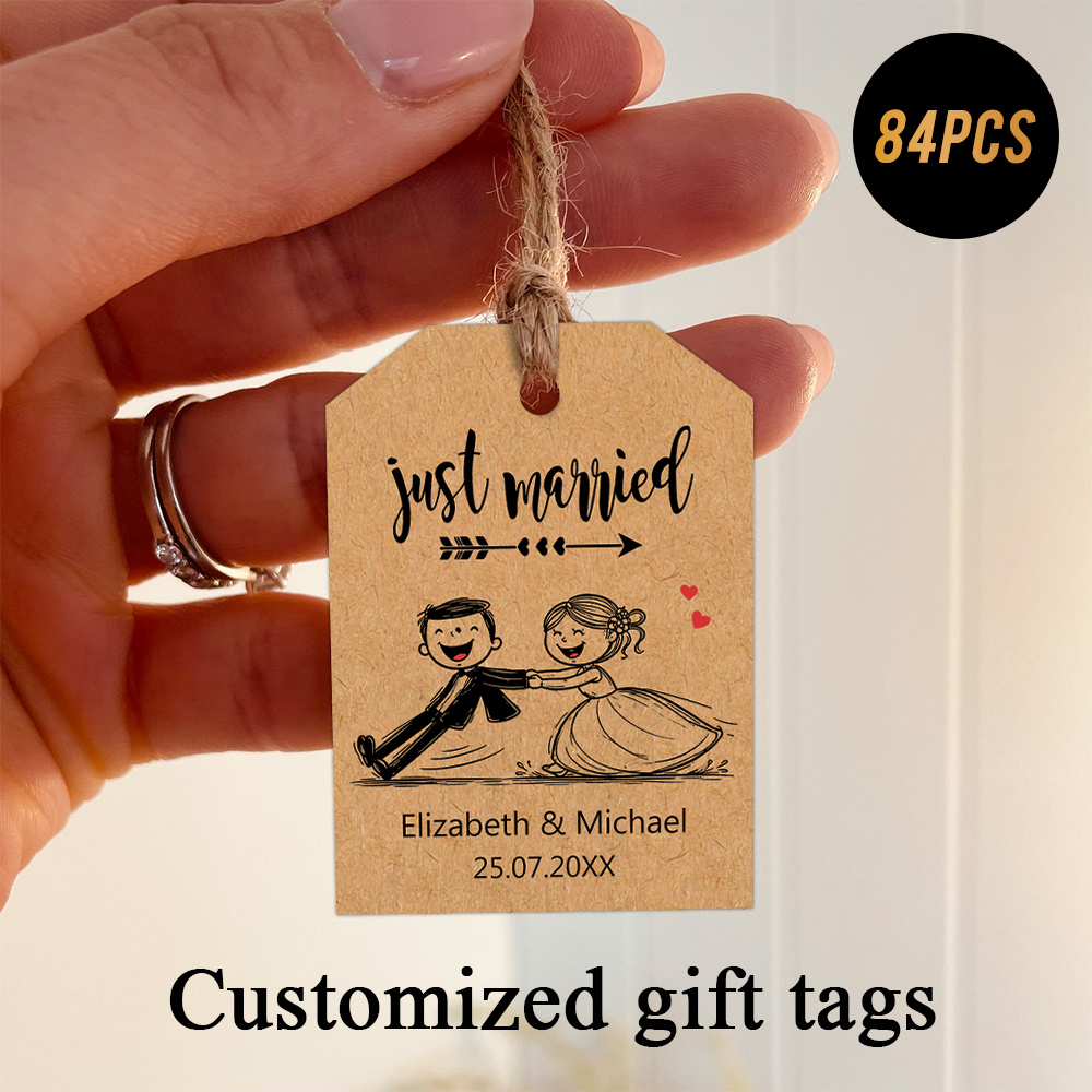 TEMU Etiquetas personalizadas de papel con temática de boda de 42 o 84 piezas con de , texto personalizable, diseño de de dibujos animados , ideales