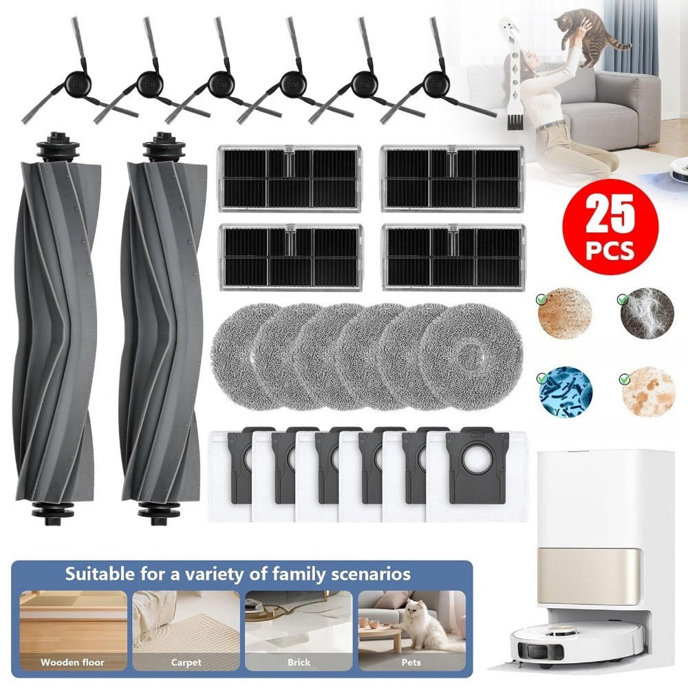 Image of 25pcs Robot Vacuum Cleaner Additions Kit, Compatible With For X40 Ultra Complete, X40 Master, L40 Ultra, P50 Pro Ultra, Complete Replacement Parts Set For Daily Maintenance
