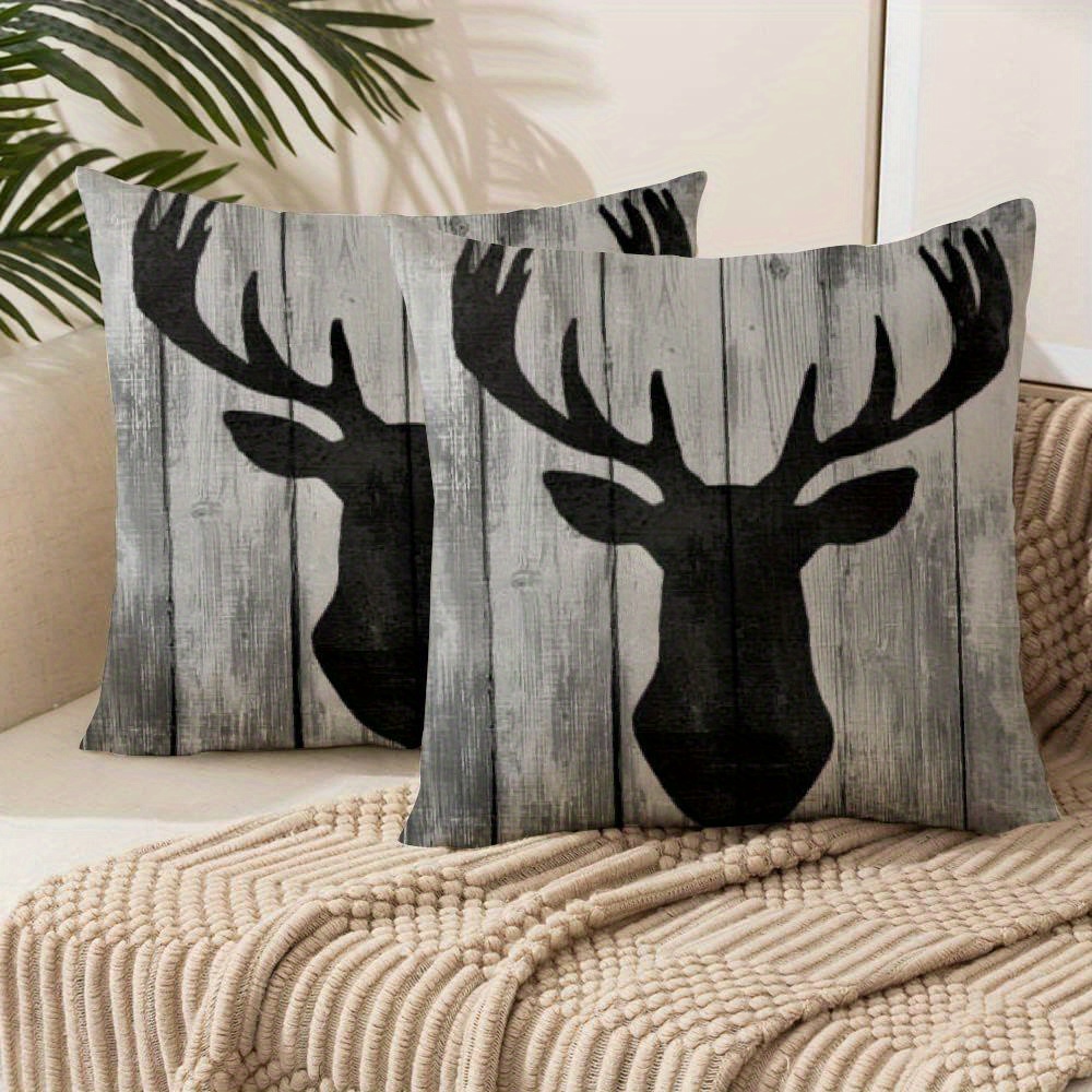 

2pcs Rustic Deer Head Throw Pillow Covers, Short Plush Polyester Cushion Cases, Contemporary Style, Zippered, Machine Washable, For Sofa, Living Room, Outdoor Decor