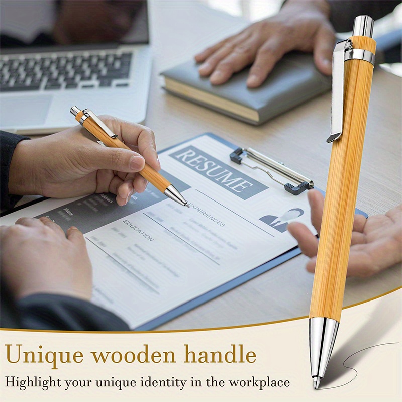 100pcs of bamboo wood ballpoint pens 1 0mm medium thickness retractable round body black ink suitable for office and school stationery writing Product details 2