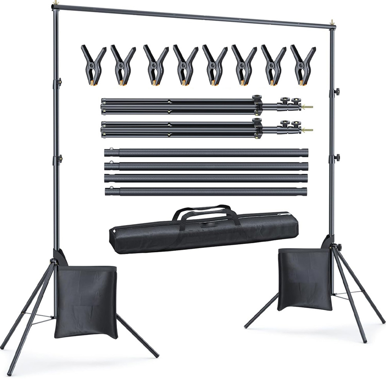 Adjustable Photography Backdrop Stand Kit With 8 Fixed Clips, Width And Height Adjustable Support Frame For Wedding Birthday Party And Portrait Shooting