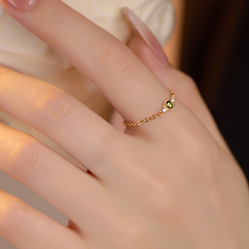1pc Olive Synthetic Zirconia Chain Ring for Women, Fresh Niche Vintage Adjustable Index Finger Ring, Elegant Unique Ladies Ring, Perfect Gift for Daily Wear, Halloween, Christmas, Valentine's Day, Dating, Wedding, Music Festival, Banquet