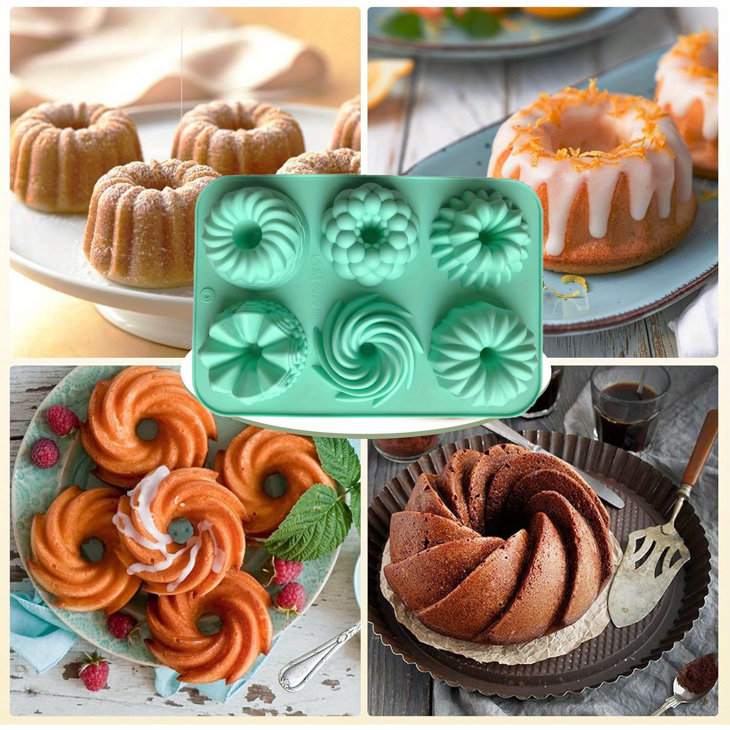 Donut Pan Turquoise Bakeware Non Stick Silicone Donut Flower