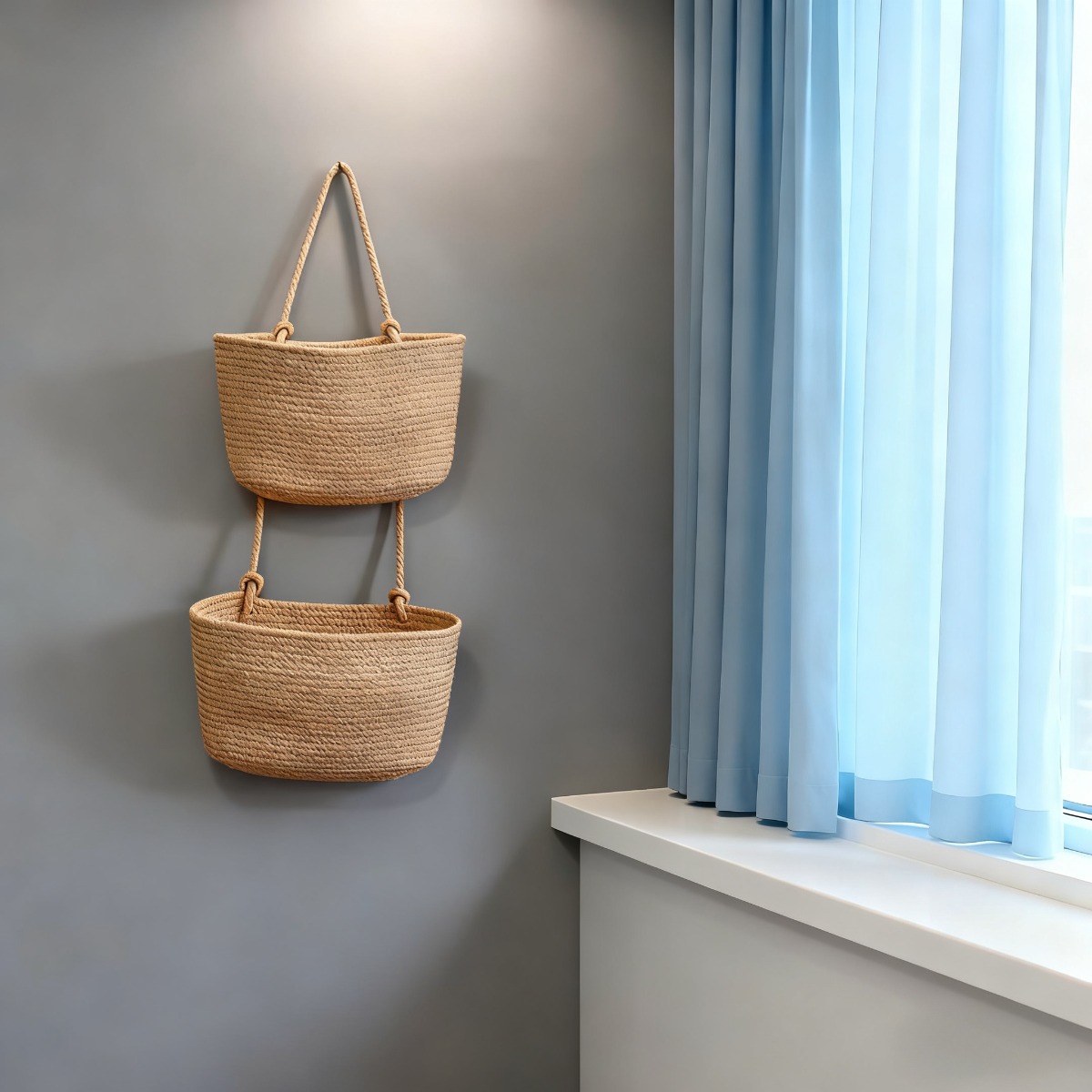 Basket 2 Layers Big Bag Hanging Wall Storage Basket Woven Bag Rope Basket Bag, Shelf Baskets