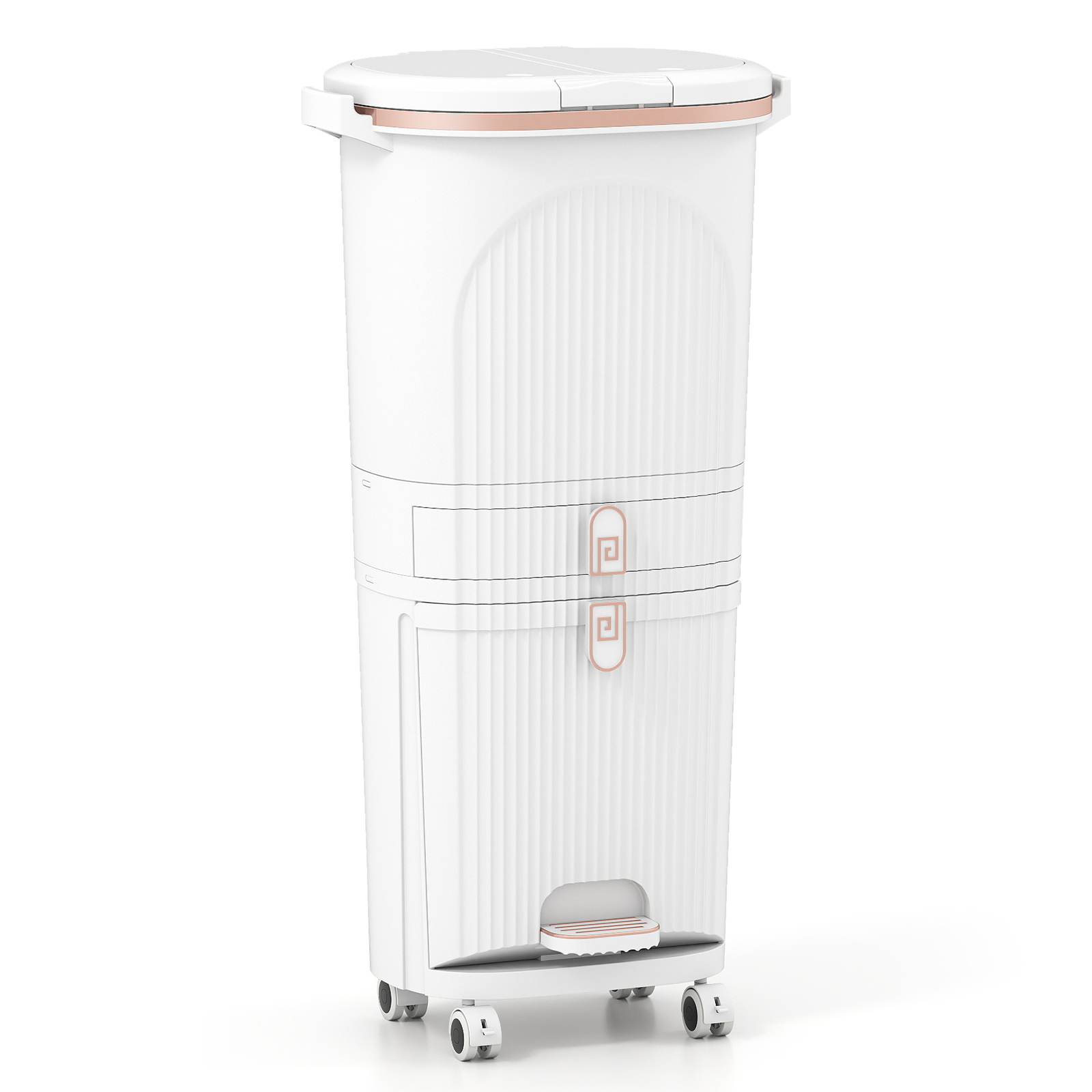 Image of 42l Kitchen Trash Can With Lid | 3-layer Sorting Trash Bin With 2 Removable Buckets, Drawer, Step Pedal & Wheels, Vertical Garbage Bin, Powerstone, Plastic, Wheeled, No Electricity Needed