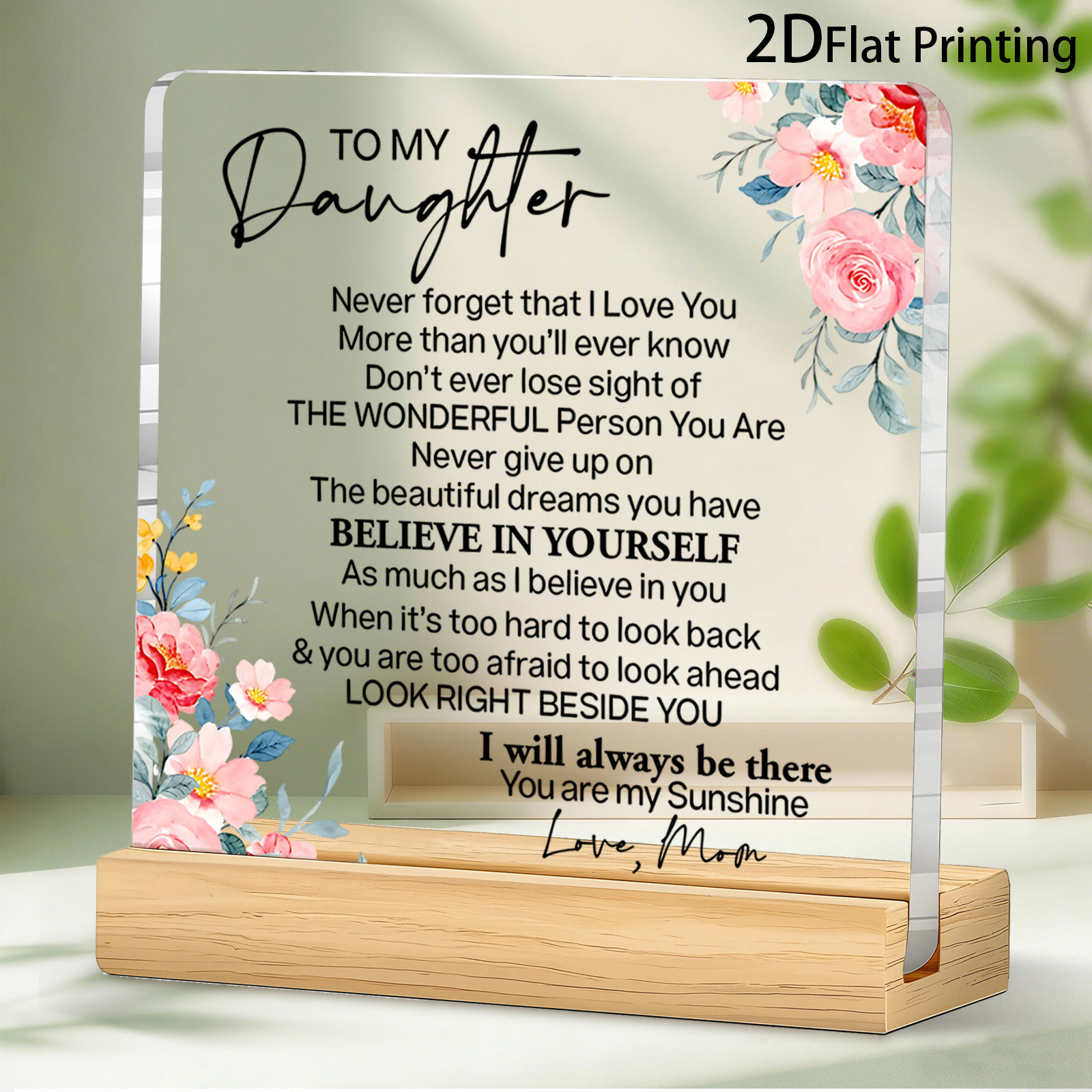 TEMU 2d Flat, 2d Flat Design, 1pc. An Inspirational And Encouraging Acrylic Plaque Desktop Decoration From Mother To Daughter. A Keepsake With A