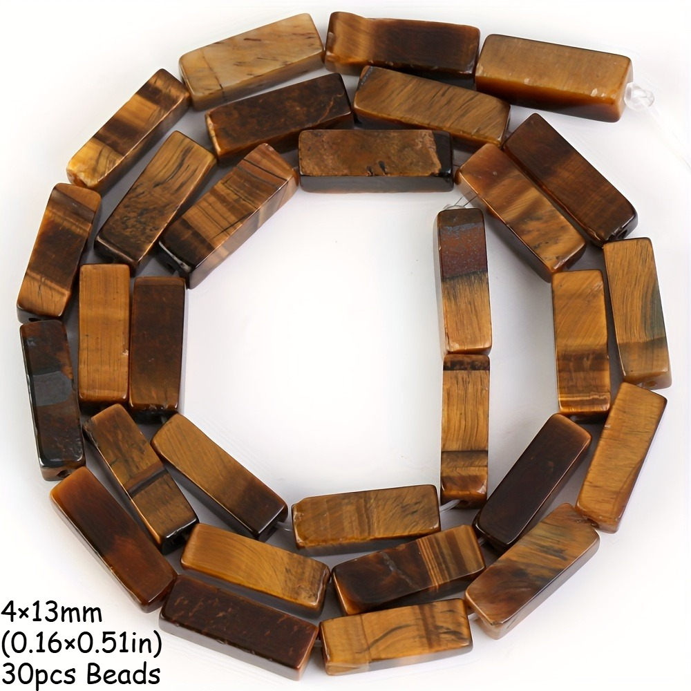 TEMU 30 Piezas de Cuentas de Piedra Natural - 4x13mm Gemas Minerales con Rayas de Tigre y Ojos Jumbo para Manualidades, Pulseras, Collares - Cuentas