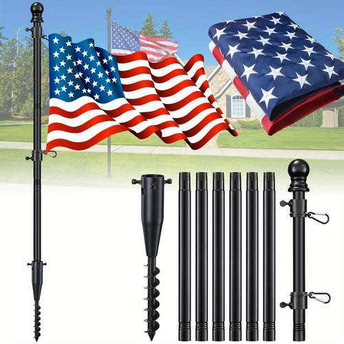 10ft Aluminum In-Ground Flag Pole Kit – White, 1" Diameter, With Base, Traditional Style