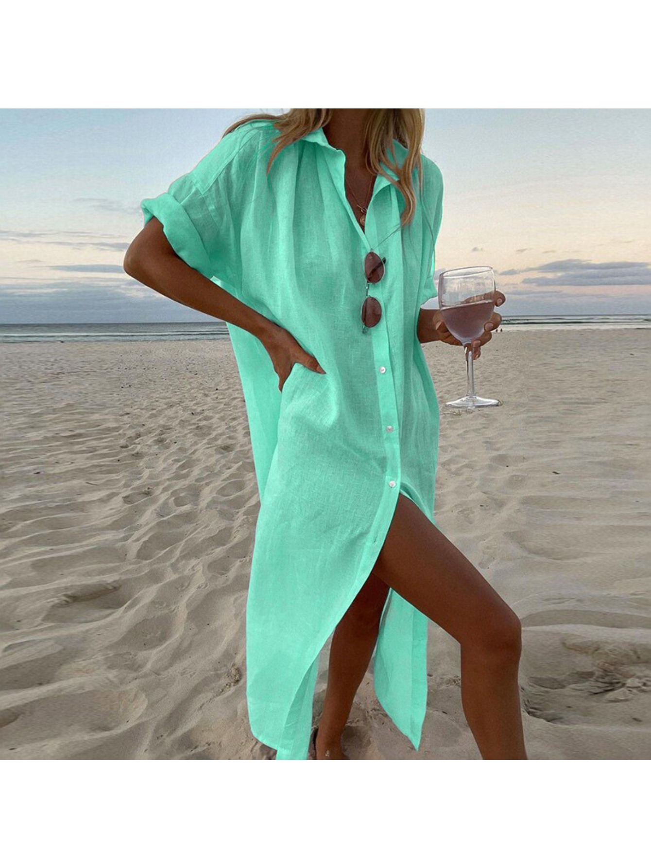 linen shirt dress beach cover up Mersea Women's Hermosa Linen Shirt Dress in Crisp White