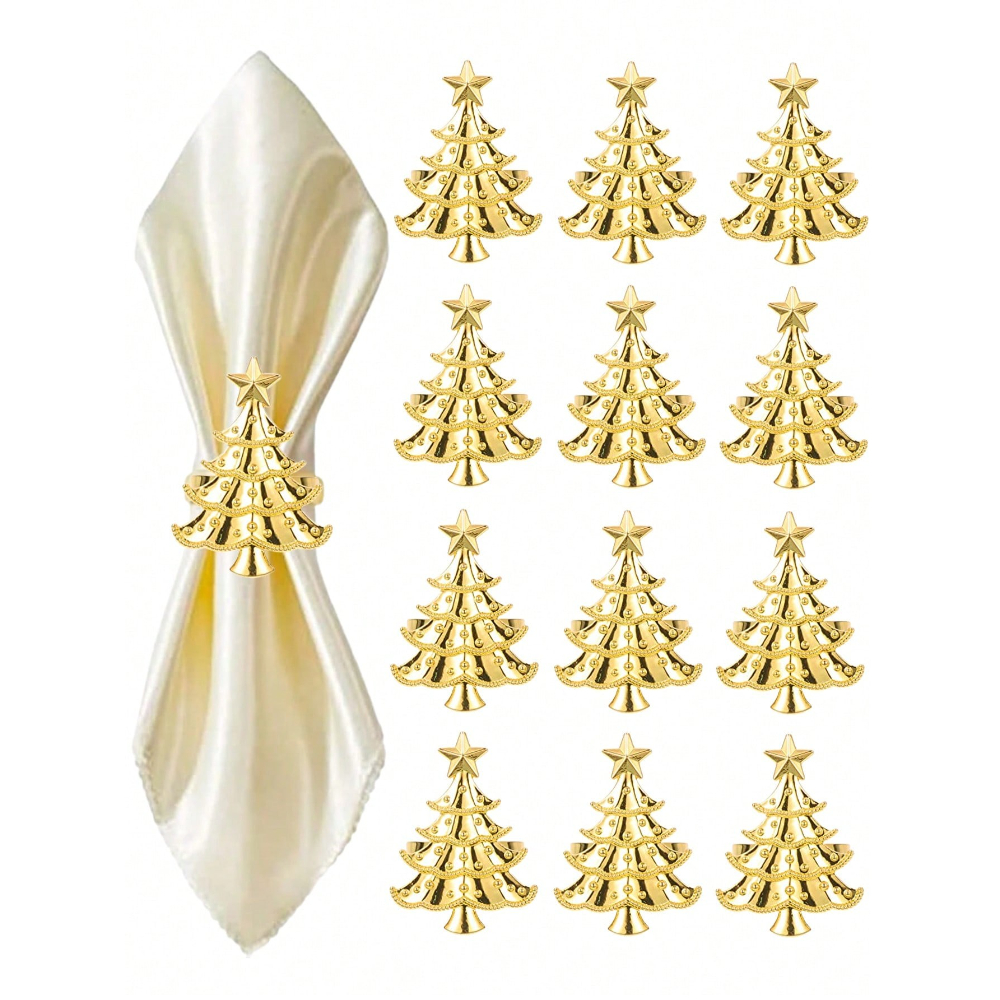 TEMU 10pcs Christmas Napkin Rings, Golden Christmas Tree Napkin Holders, Unisex, Reusable, Suitable For Family Gatherings, Parties, Metal Christmas