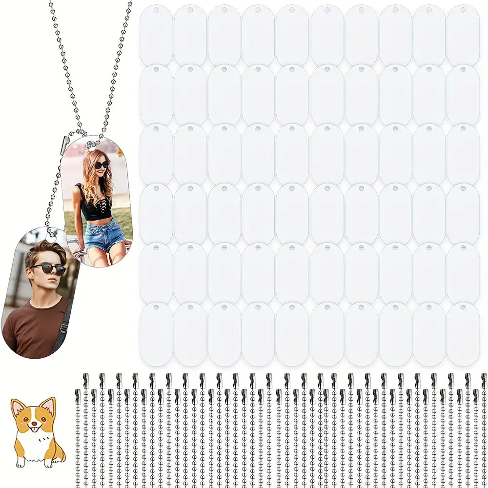 TEMU 31pcs Acrylic Sublimation Blank Dog Tags, Single-sided Printed Pendants, Personalized Necklace Labels, With Chain