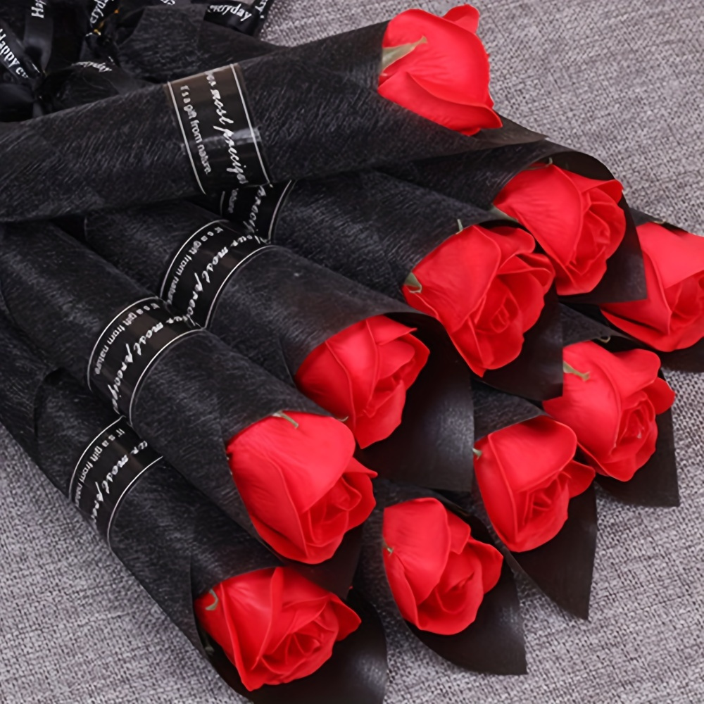 20pcs Elegant Red Soap Roses with Black Ribbons