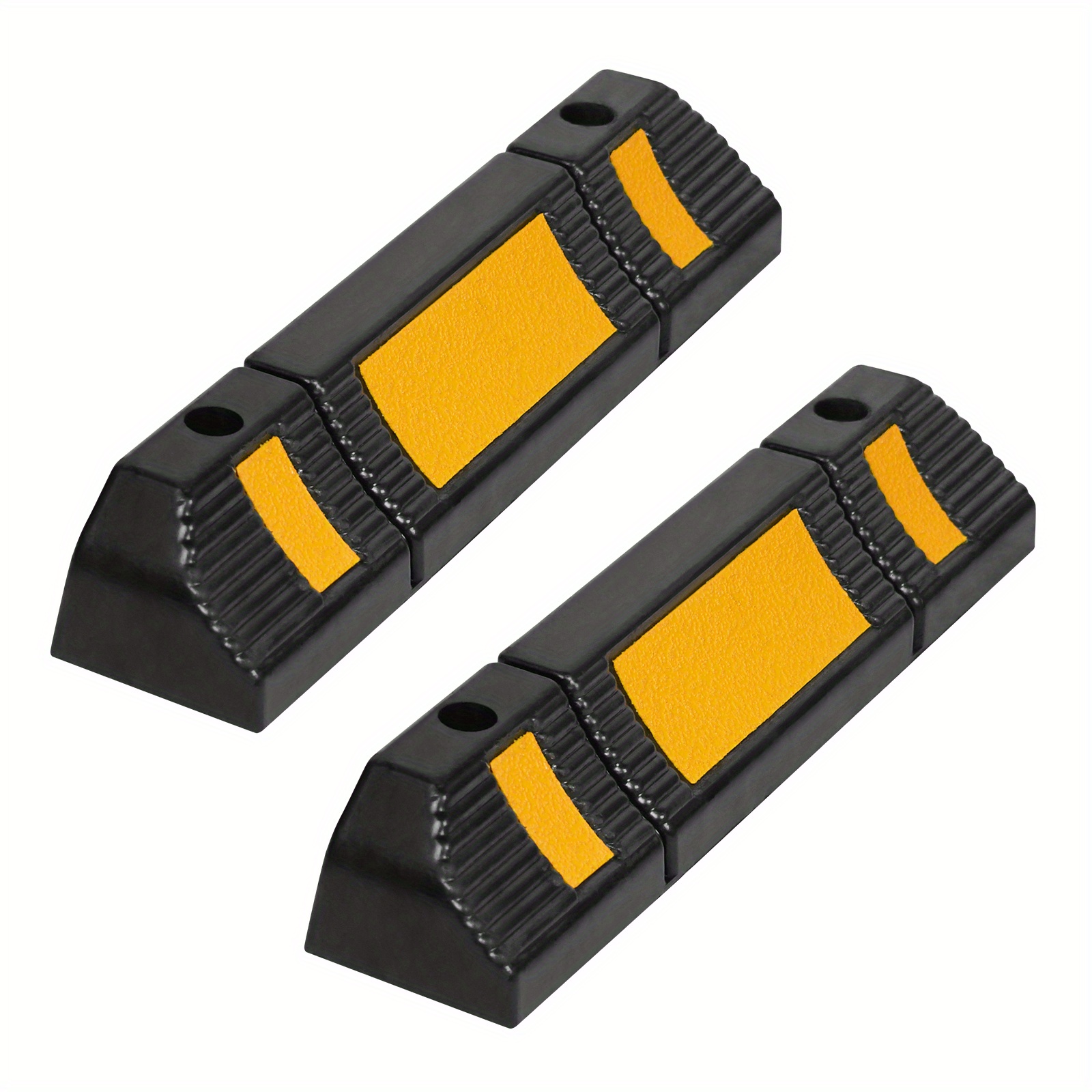 TEMU 2pcs Set Wheel Barrier Bumper, Rubber Parking Marker With Yellow Reflective Strips Spaces And Garages 60x12x10 Cm