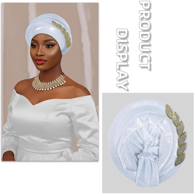 african womens spiral turban cap beaded leaf   pre tied head wrap multiple colors  