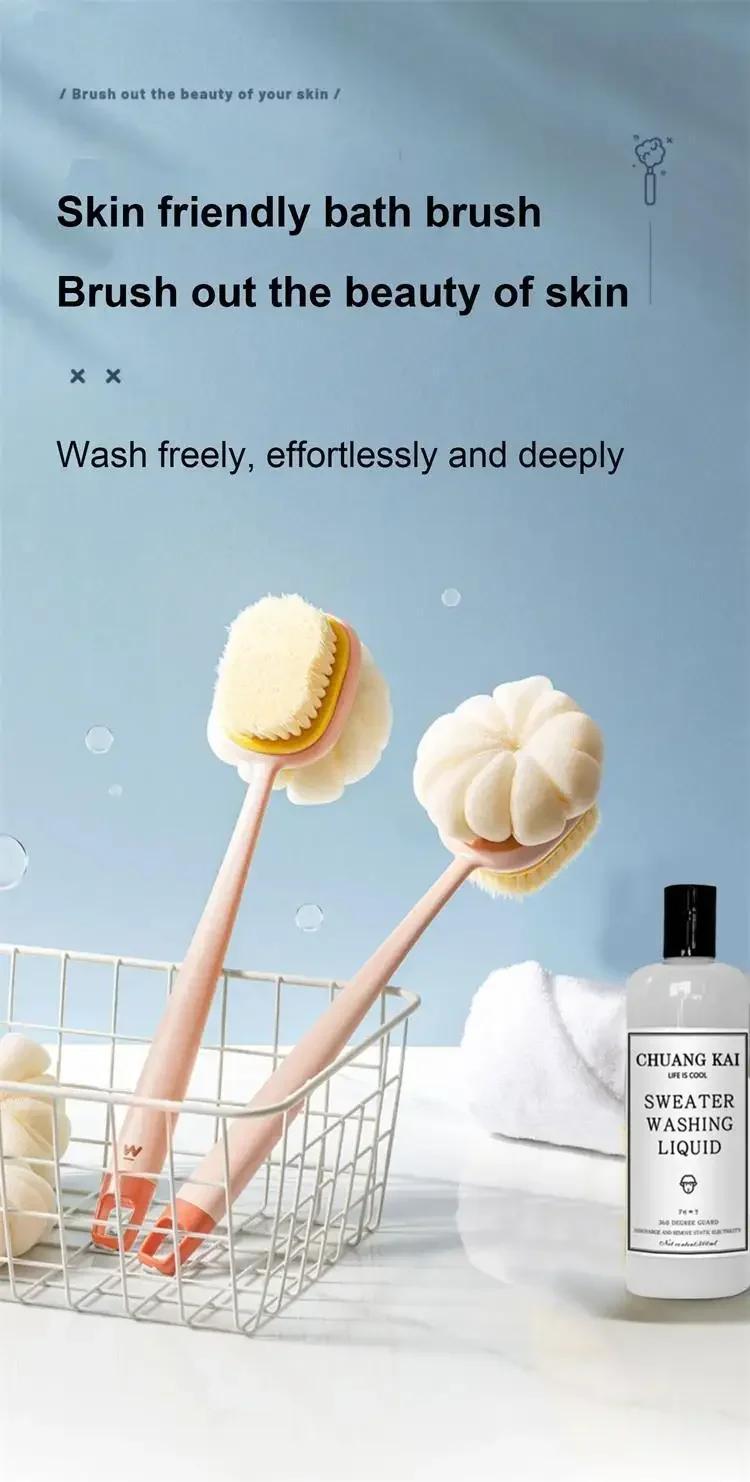 1    brush back scrubber dual sided exfoliating shower brush with ergonomic handle   beige hair scrubber for bath body exfoliation formaldehyde free hypoallergenic handheld exfoliator durable construction Product details 0