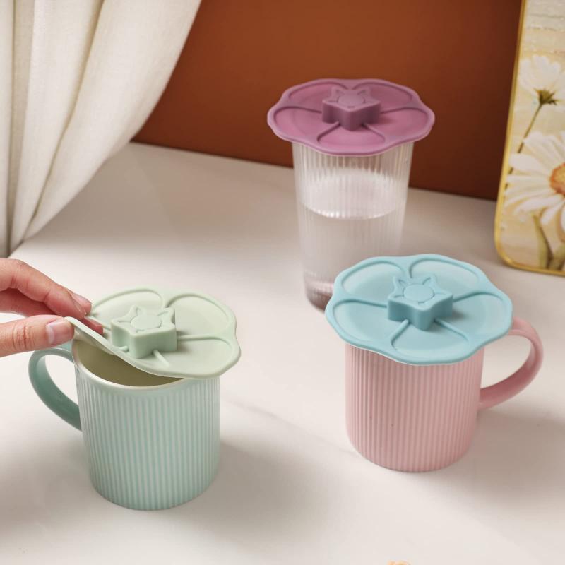 1pc flower shaped silicone cup lid food contact safe spill proof dustproof mess free mug cover for beverages details 0