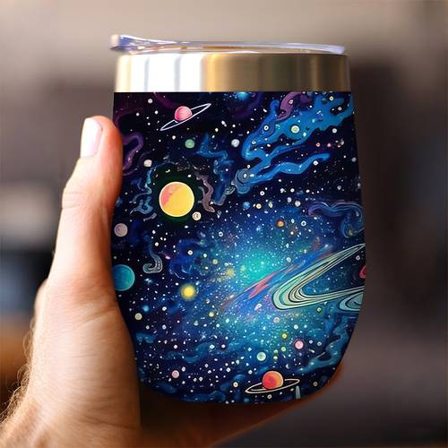 12oz stainless steel travel mug with vivid space theme 304 stainless steel reusable ideal for hot and cold beverages home outdoors camping birthdays and holidays