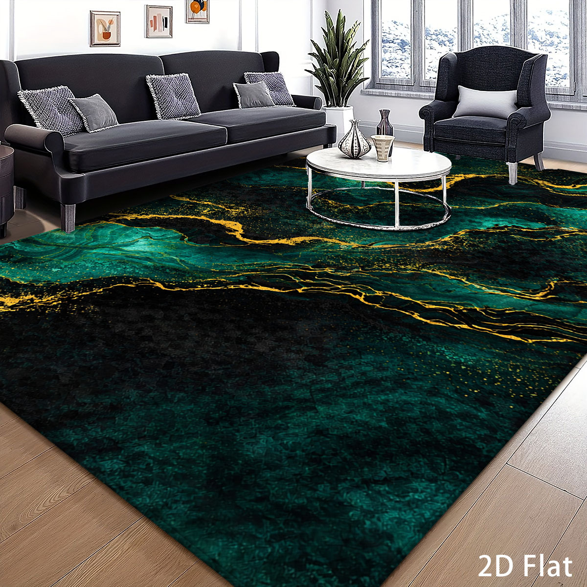 TEMU 2d Flat 1pc Living Room Bedroom Rug, Green And , Home Decor Soft Floor Mat For Room, Bedside, Balcony, Indoor Hallway, Sofa, Coffee Table,
