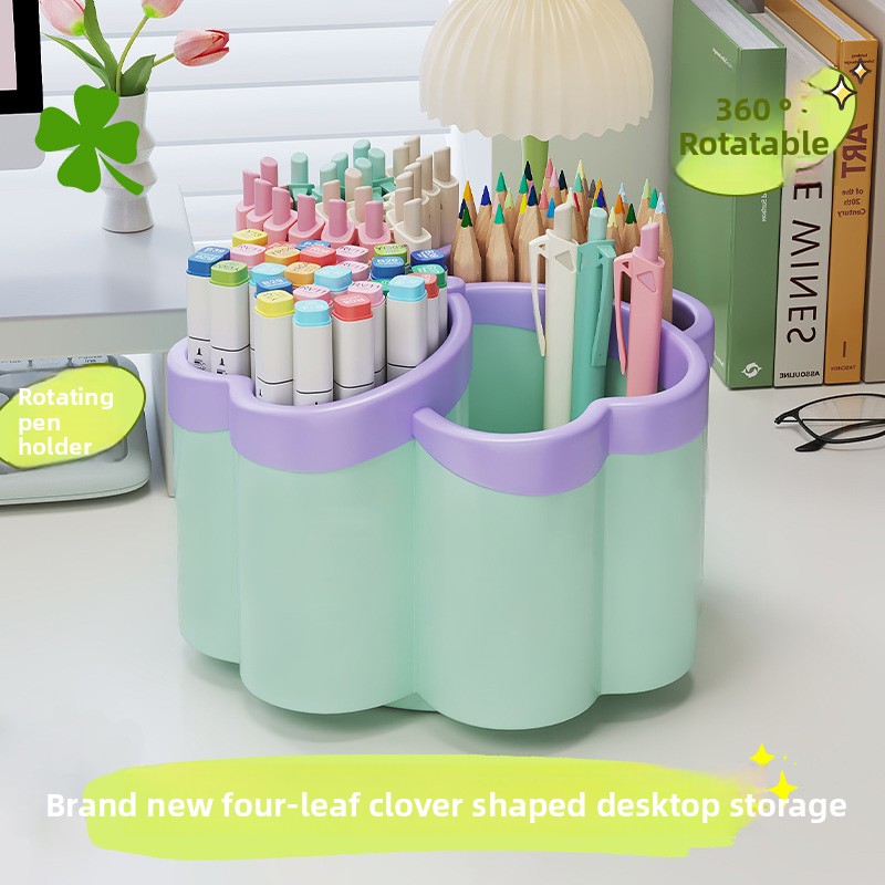 TEMU Thickened Rotating Desktop Storage Box With 360° Rotation Feature - It Has 4 Large Capacity Storage Spaces Suitable For Office Supplies, Makeup Brushes, And School Essentials. In 3 Color Options