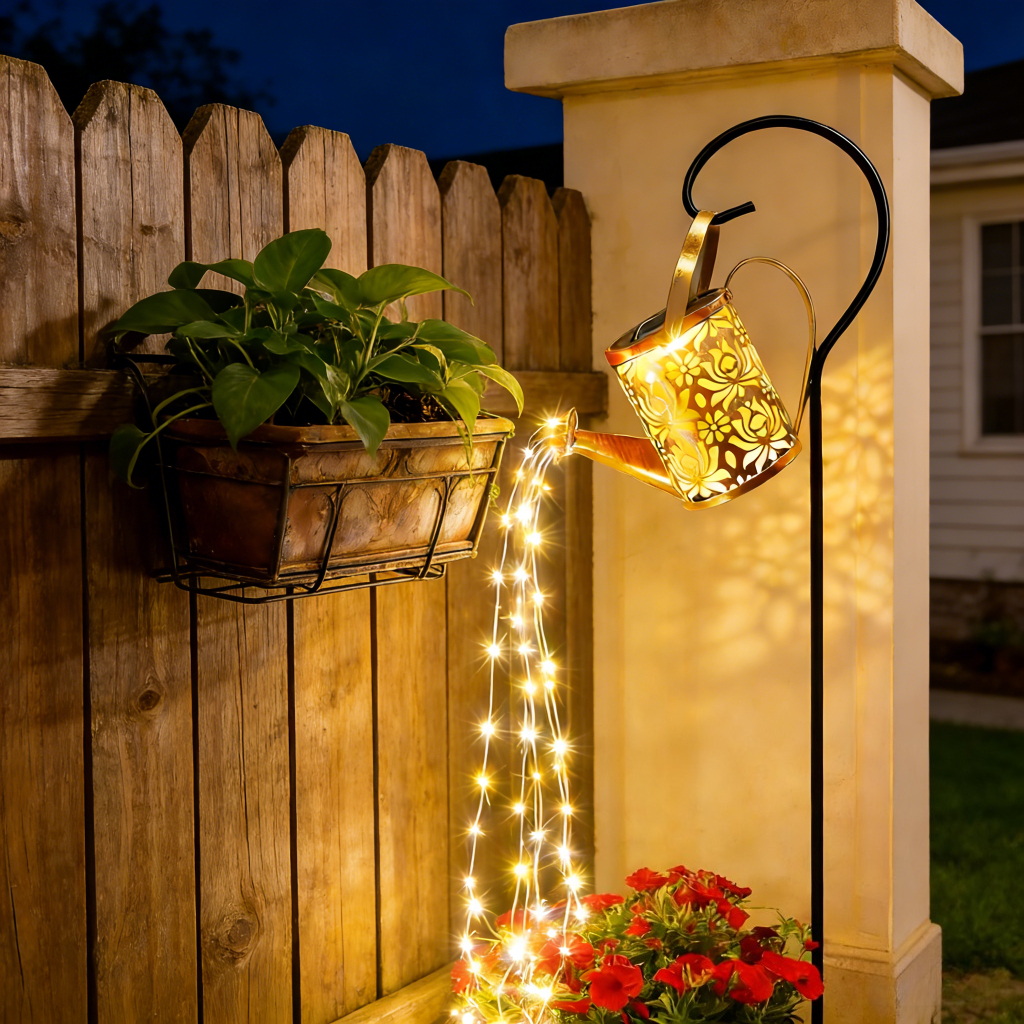 2pcs 1pc outdoor solar metal watering can light watering can lamp for garden lawn yard decoration watering can waterfall effect light gardening gift holiday decorative light