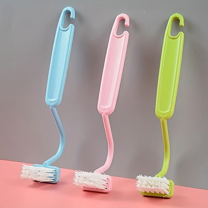 TEMU 3 Pack Long Handle Toilet Brushes, V-shaped Bend Head For Tight Spaces, Sturdy Bristles, Lightweight Durable Cleaning Tool For Home, Bathroom,