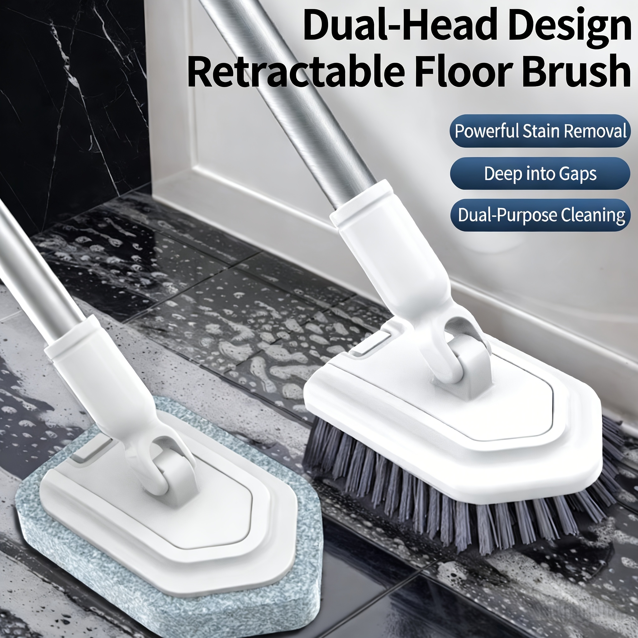 A 2-In-1 Floor Cleaning Brush with a Telescopic Shower Cleaning Brush, Featuring a Dual Brush Head Design. It'S Suitable for Cleaning Bathtubs, Tiles, Glass, And Comes with an Extendable Long Handle for Cleaning Bathrooms, Bathtubs, Floors