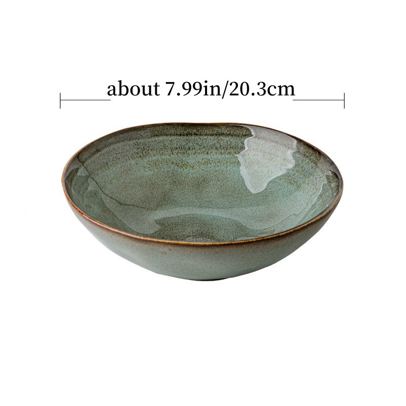 Image of 8-inch Unique Ceramic Salad Bowl - Irregular Kiln-glazed Design, Perfect For Noodles, Cake, And Vibrant Meal Presentation