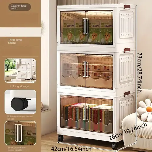 extra large 3 4 5 layer folding storage box cabinet moisture proof dust proof easy to clean and move with wheels and magnetic closure living room bedroom closet pantry and toy room organization under bed storage