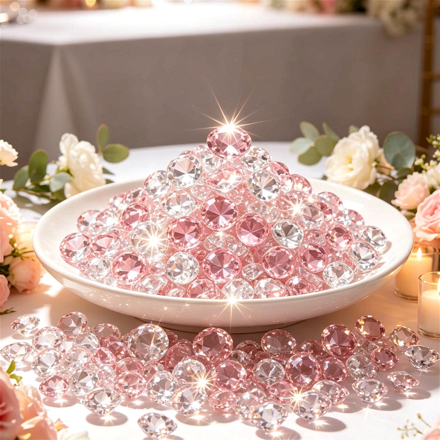TEMU 1057pcs, Pink transparent Artificial Crystals Diamonds, Sparkling Acrylic Diamonds, Wedding Decoration, Vase Fillers For Centerpieces, Home