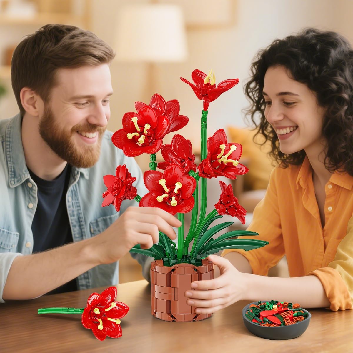 Image of Flower Bonsai Building Set, Mother's Day Botanical Building Block Artificial Plants Kit For Home Decor, 503pcs Flower Bouquet