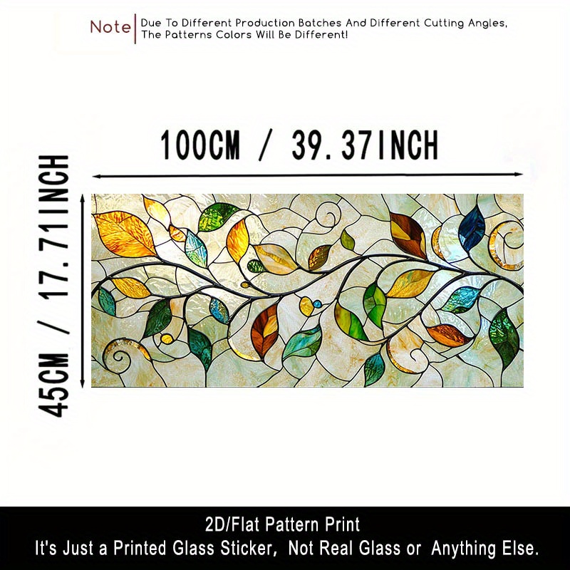 TEMU 1pc Static Glass Film Abstract Colorful Leaf Fresh Texture Pattern Window Cling, Translucent Pet Adhesive Glass Door Decor, Removable Glass