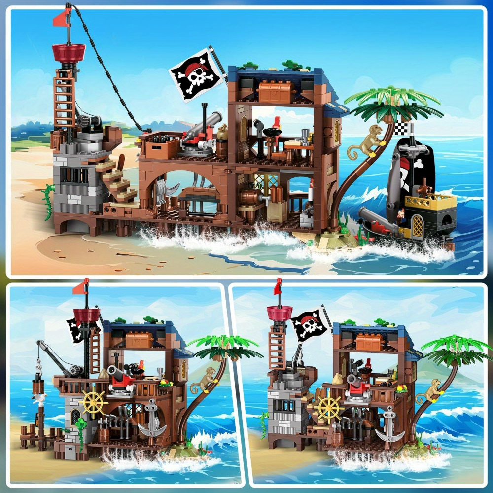 1005pcs 3-in-1 Pirate Ship & Building Set, Advanced Construction Model Gift For Kids Boys 6+