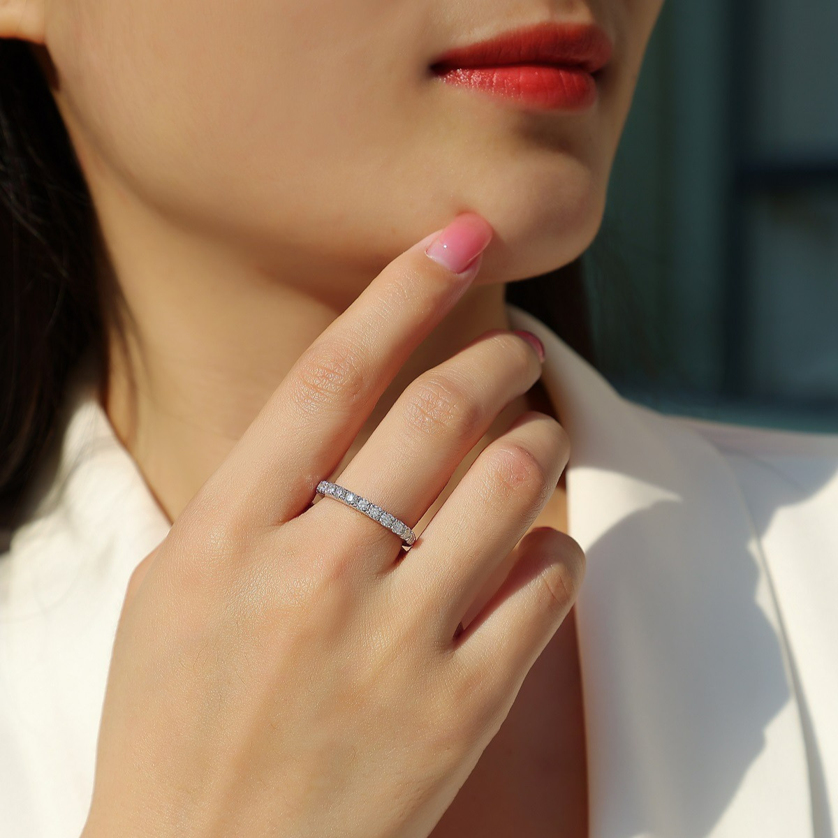 S925 Silver Parallel Ring with Moissanite