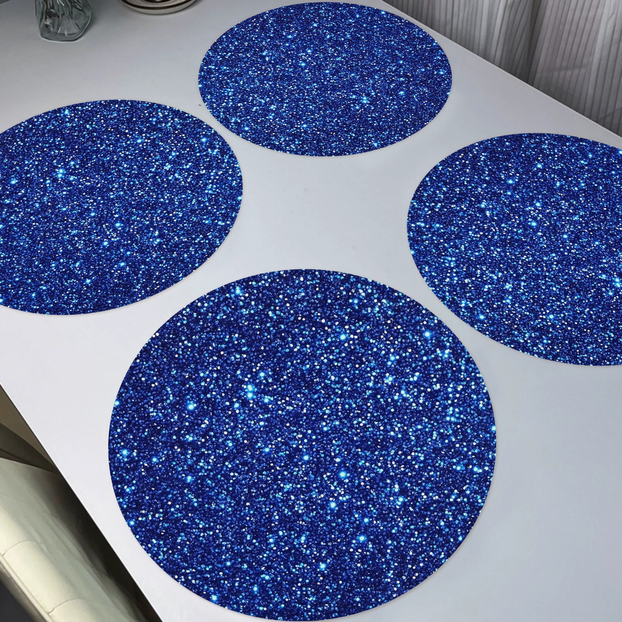 

Set Of 4 Polyester Round Placemats - Fine Flash Blue, Woven, Non-slip, Washable, Heat Resistant Table Mats For Dining, Kitchen, Party, Restaurant, And Holiday Decor 15