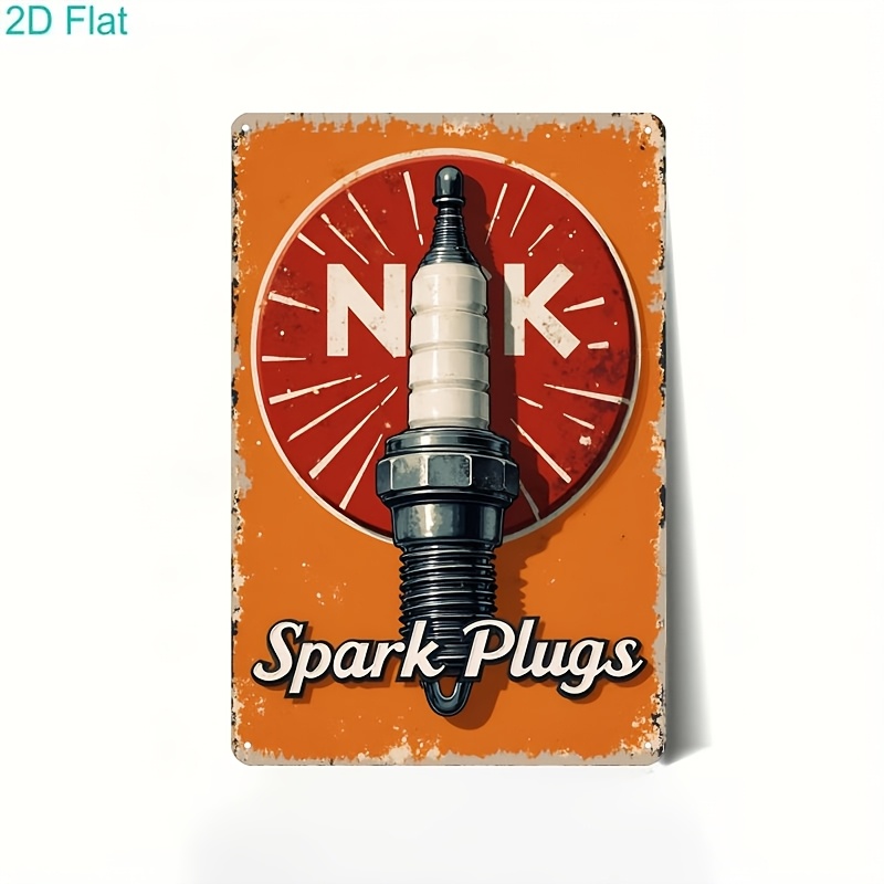 TEMU 2d Flat, 2d Flat, Vintage Spark Plug Decor Sign, Retro Garage Wall Art, Automotive For Man Cave, Workshop Decor, Bar Signs, For Home, Party, 2d