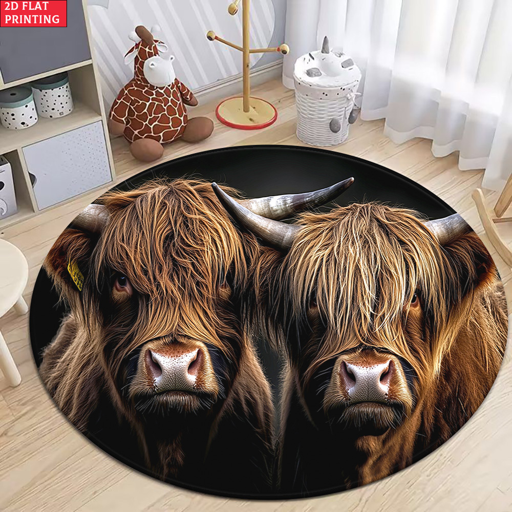 2d flat 1pc 850gsm   cow hd printed round carpet kitchen rugs yoga mat non slip bathroom mats absorbent washable polyester rug for bathroom living room entrance camping picnic rugs outdoor mat outdoor rug 2d flat 2d flat