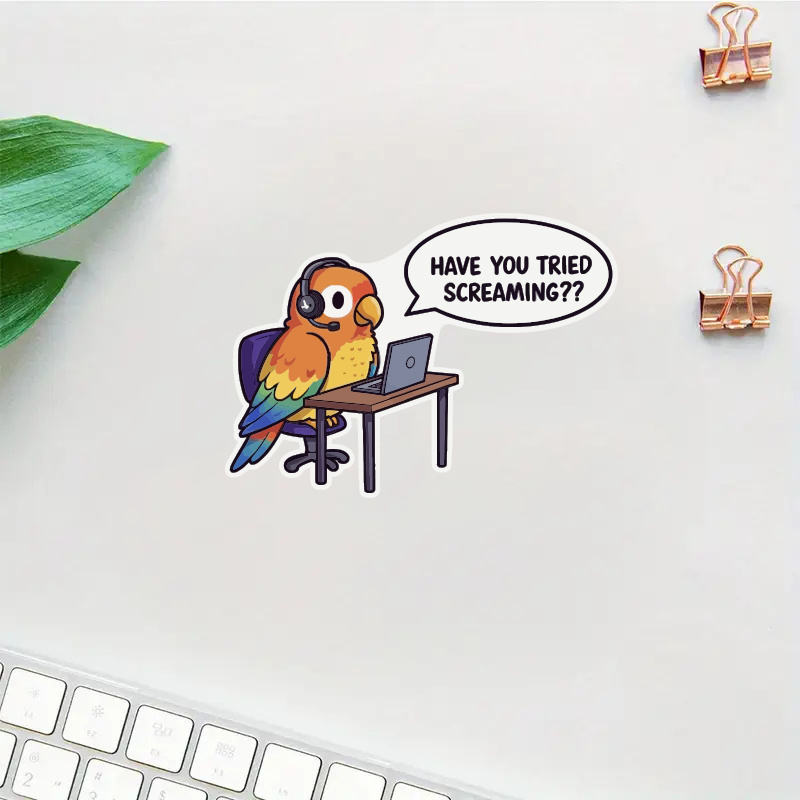 TEMU HAILUREY Vicces Sikító Papagáj Tech Support Meme Matrica - Kompatibilis ///Vírus/SPF Matricával - és Karcolásálló, Tiniknek, Felnőtteknek, Tech