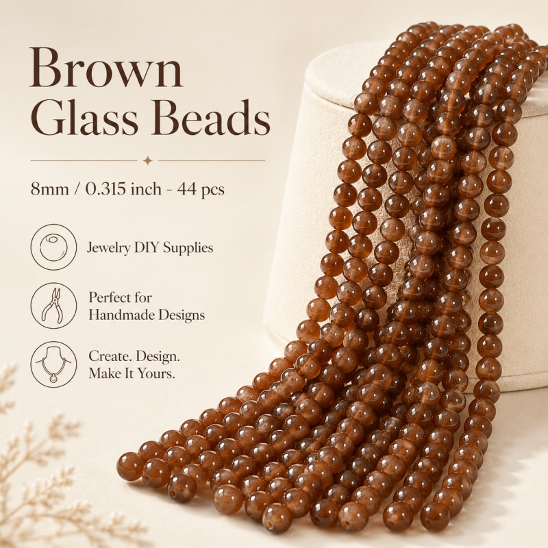 TEMU 44pcs Brown Ice Cracked Textured Beads, 8mm Standard Round Spacer Beads, Suitable For Bracelets Necklaces, Earring Decorations, Craft Additions,