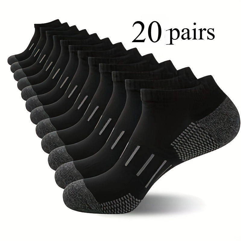 TEMU 20 Pairs Unisex Breathable Low-cut Socks, Moisture-wicking Sports Casual Socks, Striped, Ankle-cinching Design, , Black, White, Gray, Dark Gray,