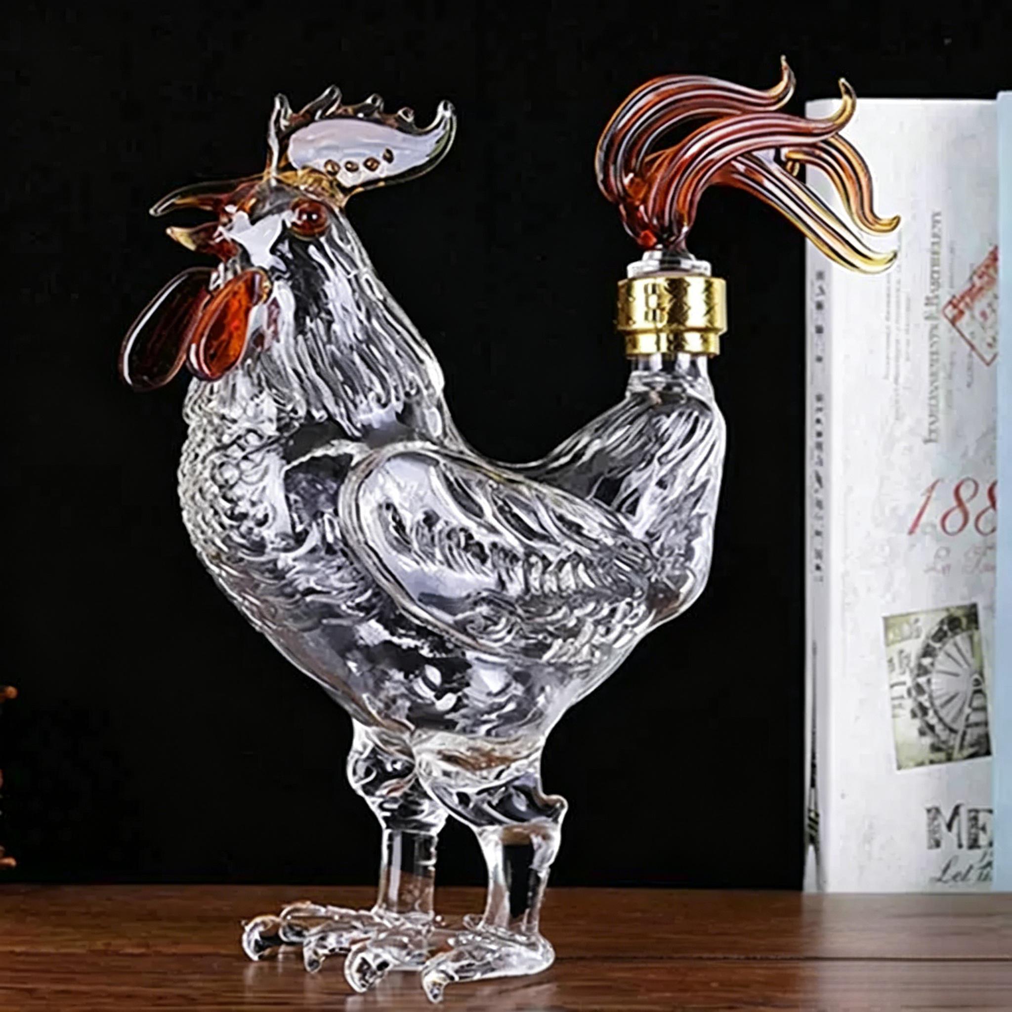 Chinese Zodiac Rooster Shape High Borosilicate Glass Infusion Bottle| Animal Wine Bottle Empty Home Decor For Table Display Holiday Gift| Rooster Shape, Zodiac Theme