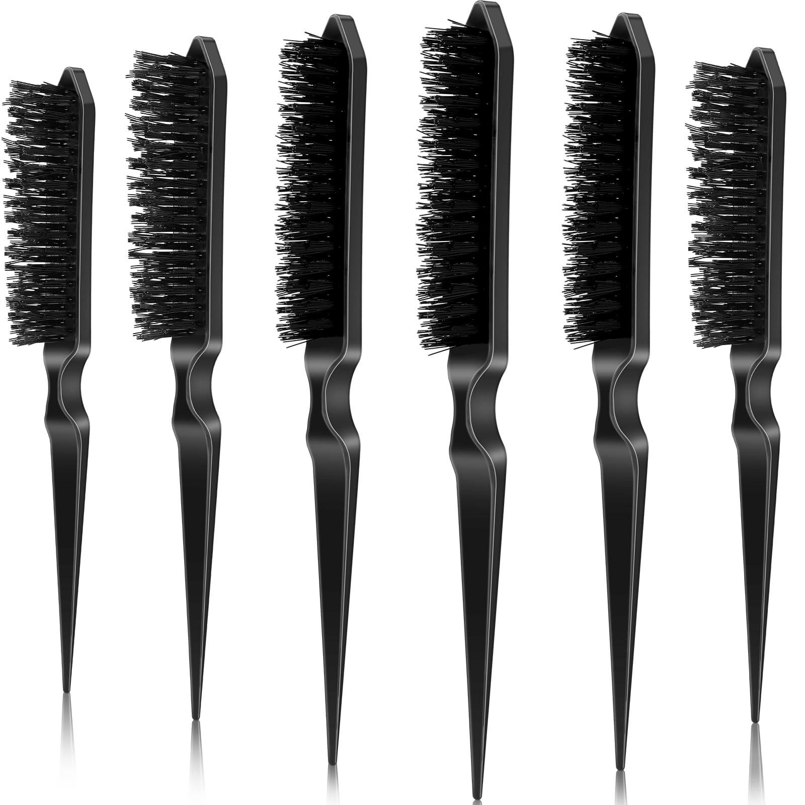 TEMU 6pcs Teasing Brush Set, 3-row Nylon Rat Tail Combs For Fine Hair, Back Combing, Root Lifting, Scalp Massage, Hair Brushes For Women Salon Home