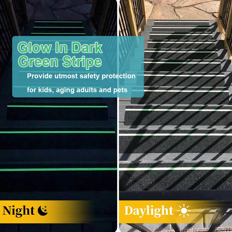 5-10片装夜光防滑胶带，24x4英寸高摩擦防水耐候设计，带夜光绿条纹，多表面兼容，安装简便，强力粘胶适用于室内外楼梯踏板 商品详情 5